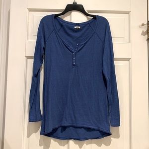 Aerie Long Sleeve Blue Top with Button Detail